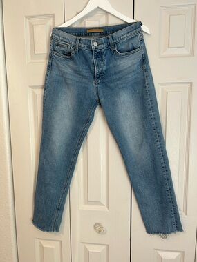 Joe's Jeans Women Straight Leg Jeans Light Blue Wash Raw Hem High Waisted Sz 28